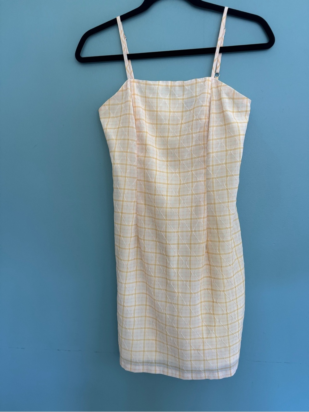 Cider Yellow Plaid Spaghetti Strap Mini Dress